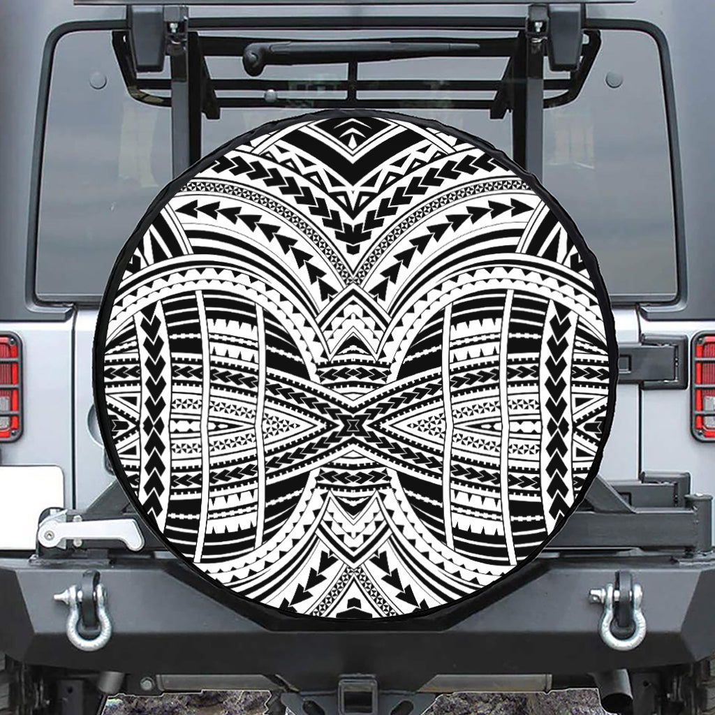 Black And White Maori Tribal Print Tire Cover