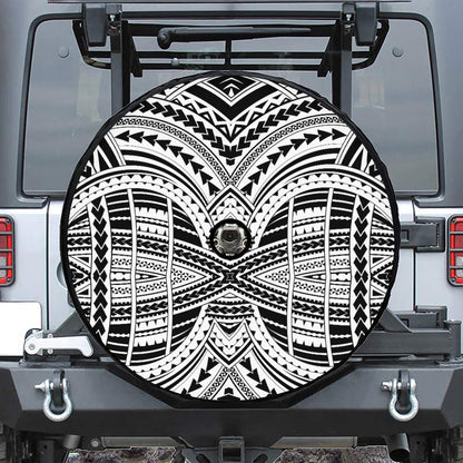 Black And White Maori Tribal Print Tire Cover With Camera Hole
