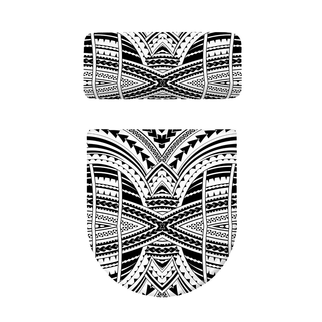 Black And White Maori Tribal Print Toilet Lid And Tank Cover Set