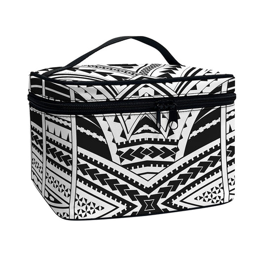 Black And White Maori Tribal Print Travel Makeup Bag