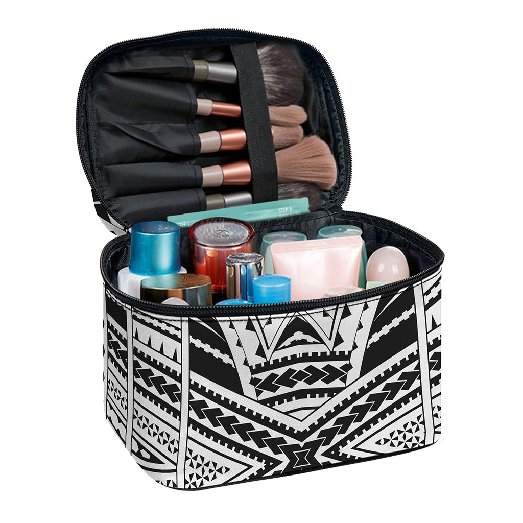 Black And White Maori Tribal Print Travel Makeup Bag