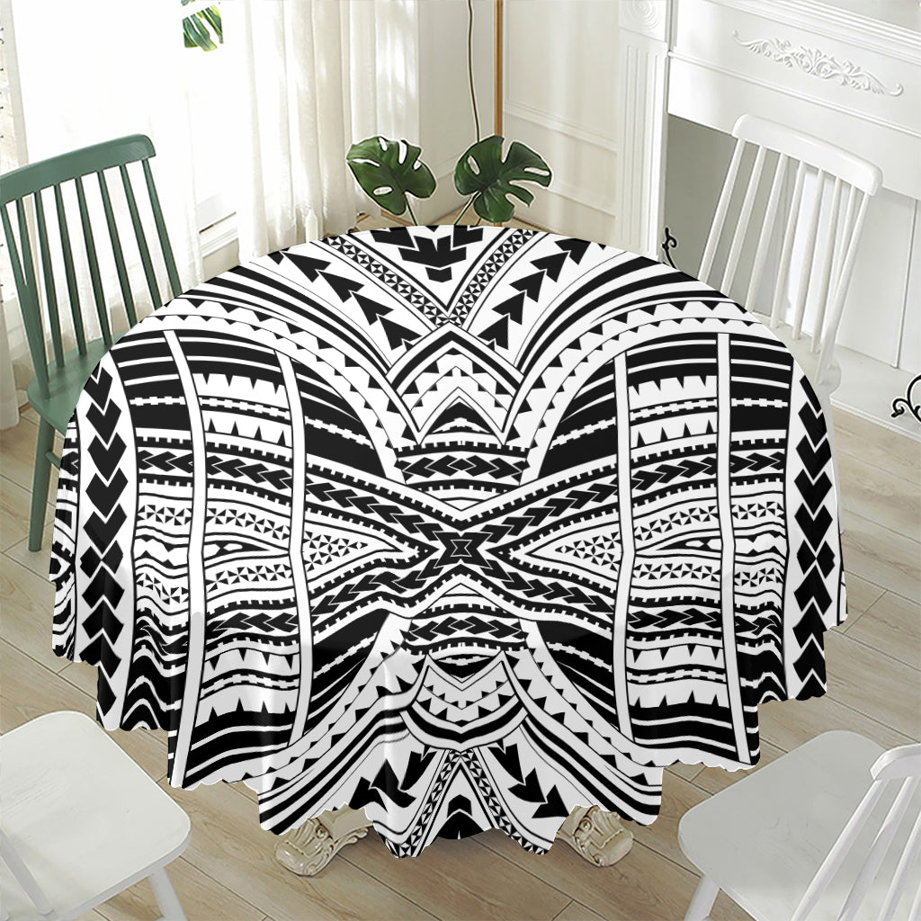 Black And White Maori Tribal Print Waterproof Round Tablecloth