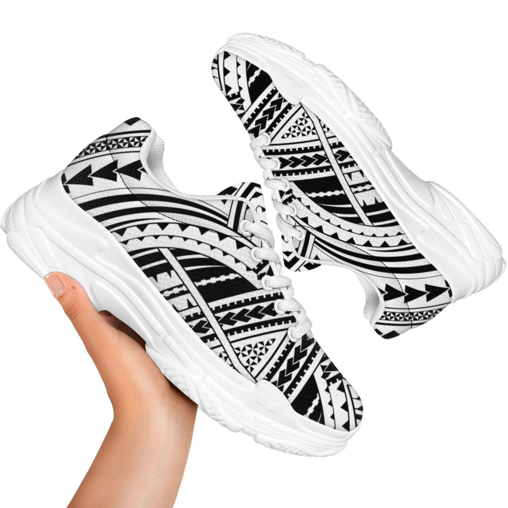 Black And White Maori Tribal Print White Chunky Shoes