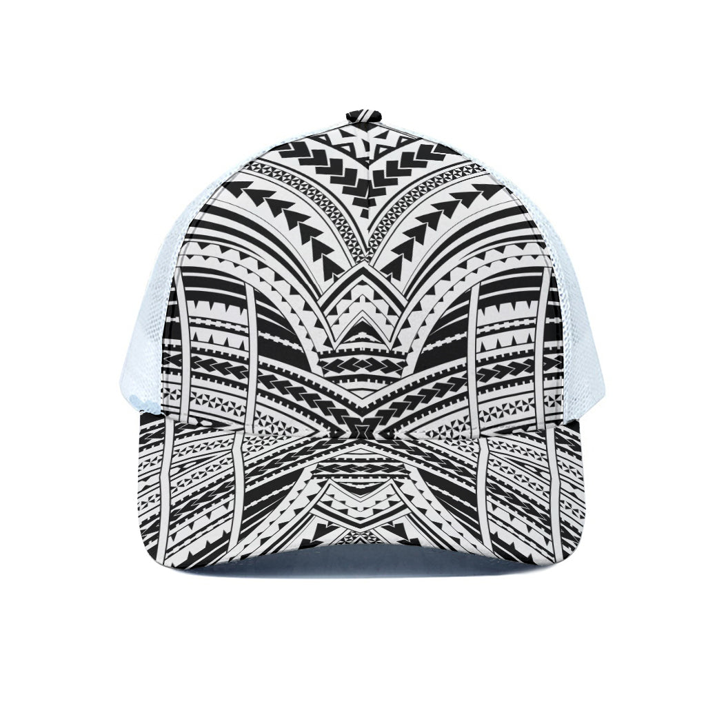 Black And White Maori Tribal Print White Mesh Trucker Cap