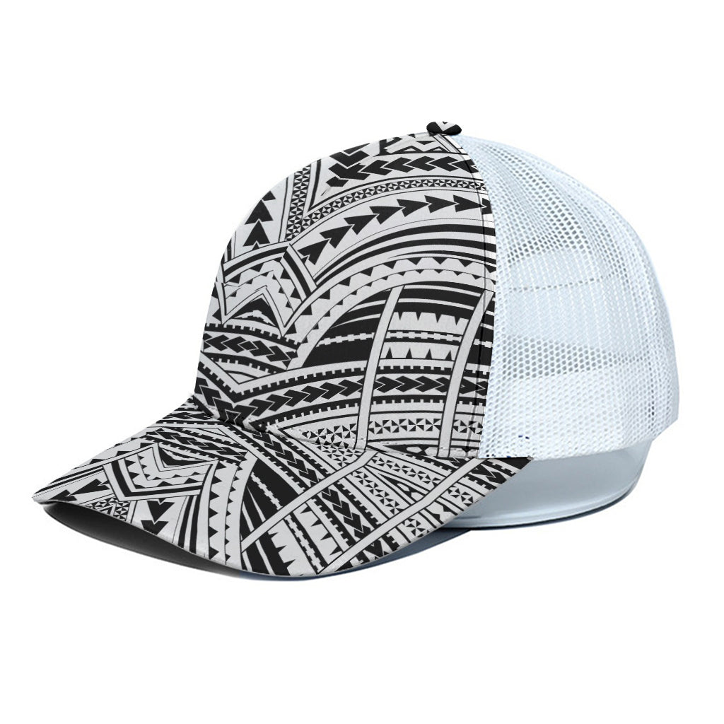 Black And White Maori Tribal Print White Mesh Trucker Cap