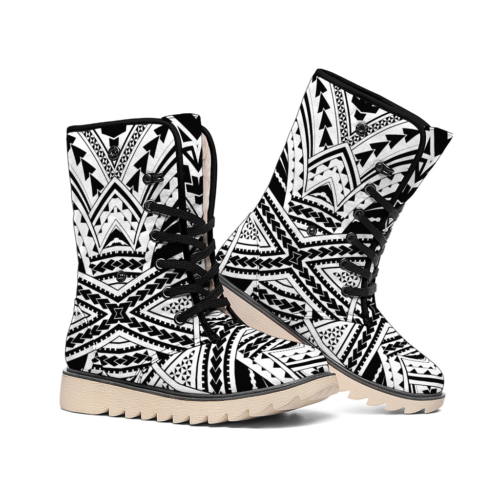 Black And White Maori Tribal Print Winter Boots