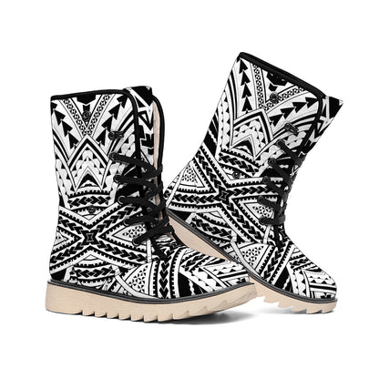 Black And White Maori Tribal Print Winter Boots