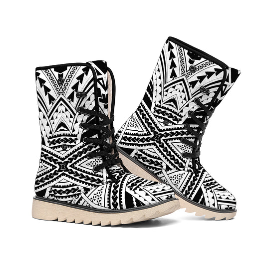 Black And White Maori Tribal Print Winter Boots