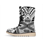 Black And White Maori Tribal Print Winter Boots