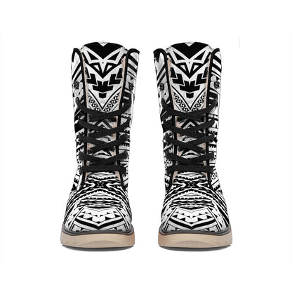 Black And White Maori Tribal Print Winter Boots