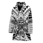 Black And White Maori Tribal Print Women's Bathrobe