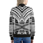 Black And White Maori Tribal Print Women's Bomber Jacket