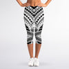 Black And White Maori Tribal Print Women's Capri Leggings