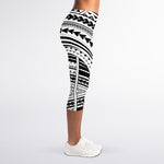 Black And White Maori Tribal Print Women's Capri Leggings