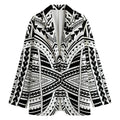 Black And White Maori Tribal Print Women's Cotton Blazer