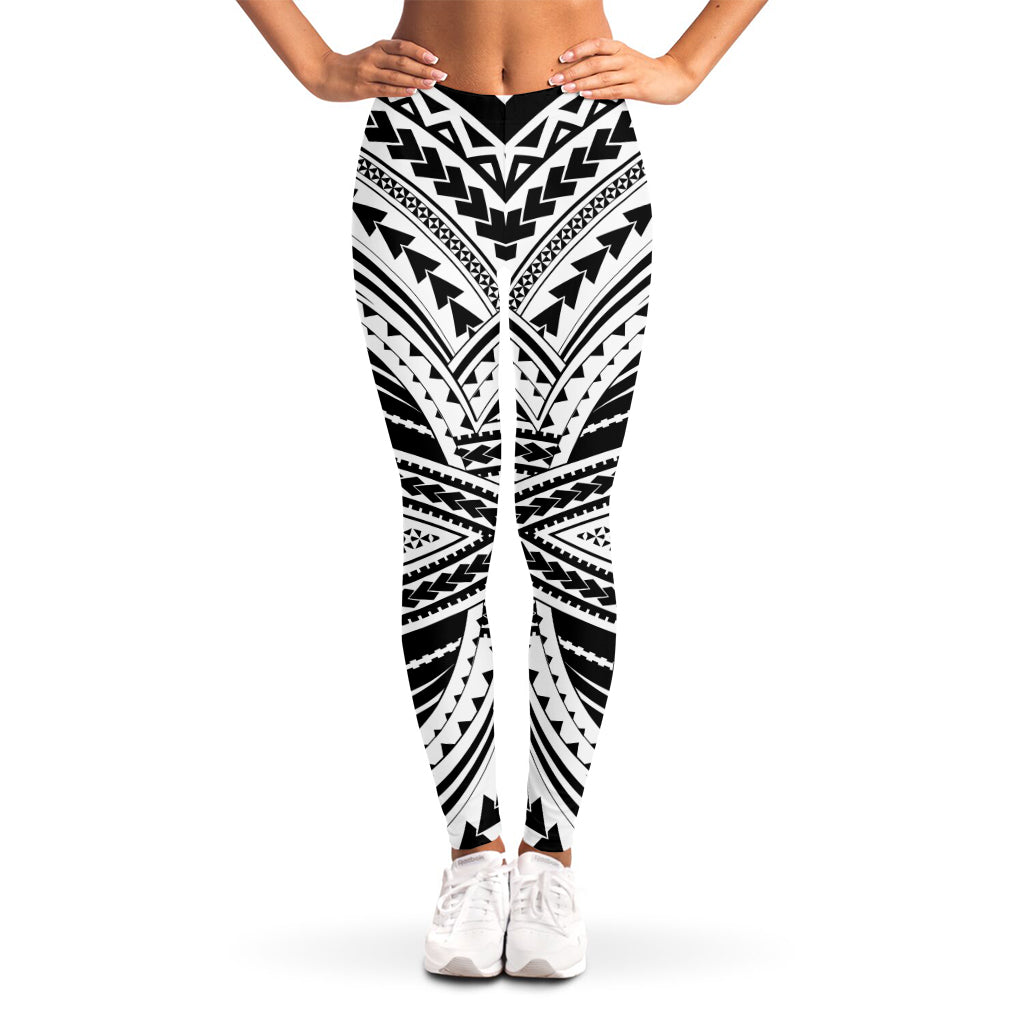 Black And White Maori Tribal Print Women's Leggings