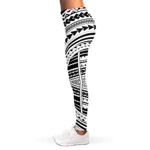 Black And White Maori Tribal Print Women's Leggings