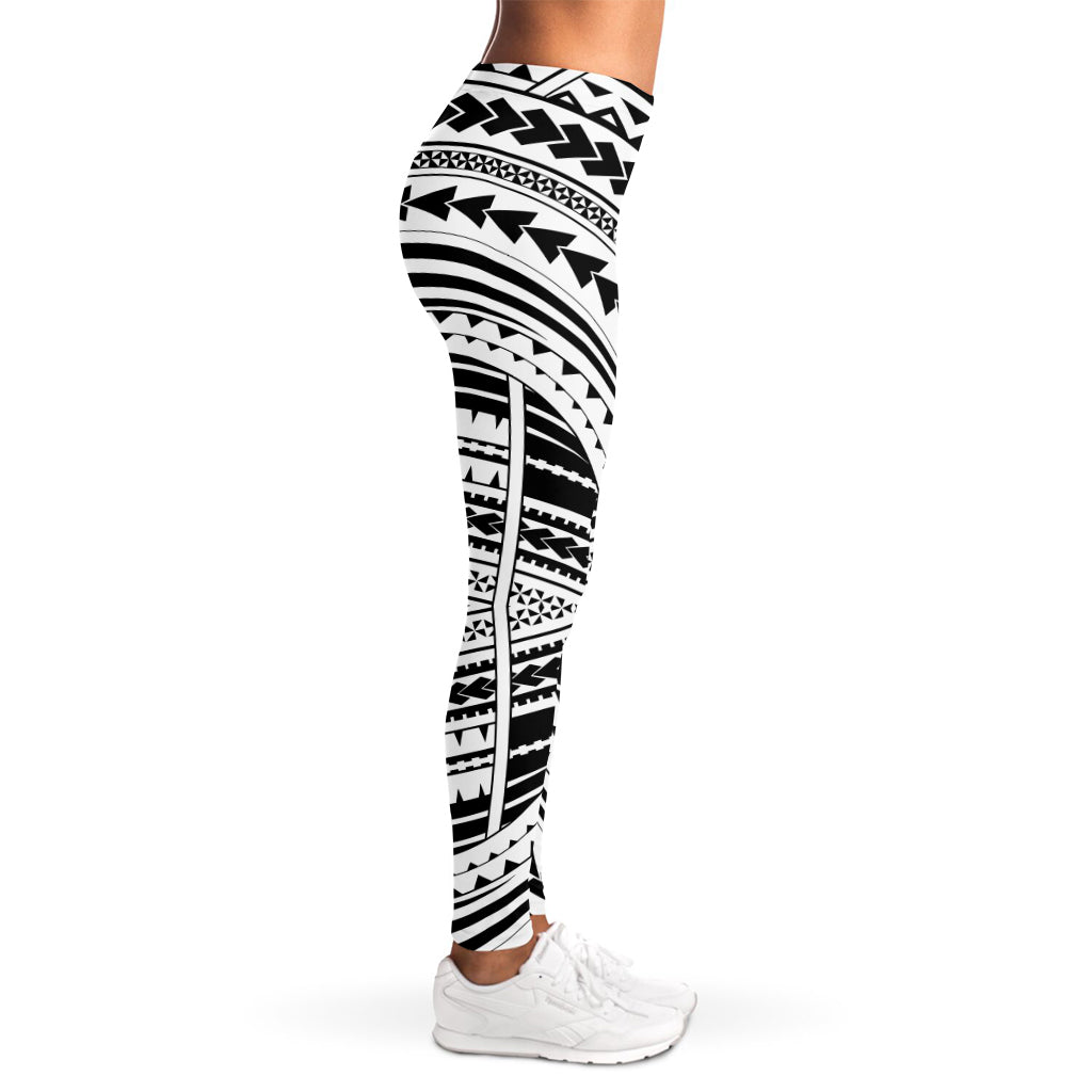 Black And White Maori Tribal Print Women's Leggings