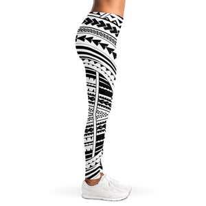 Black And White Maori Tribal Print Women's Leggings