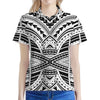 Black And White Maori Tribal Print Women's Polo Shirt