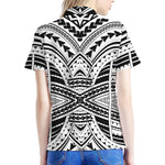 Black And White Maori Tribal Print Women's Polo Shirt