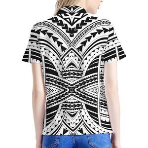 Black And White Maori Tribal Print Women's Polo Shirt