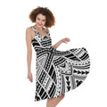 Black And White Maori Tribal Print Sleeveless Knee Length Dress