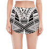 Black And White Maori Tribal Print Women's Split Running Shorts