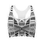 Black And White Maori Tribal Print Women's Sports Bra