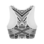 Black And White Maori Tribal Print Women's Sports Bra