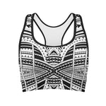 Black And White Maori Tribal Print Women's Sports Bra