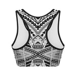 Black And White Maori Tribal Print Women's Sports Bra
