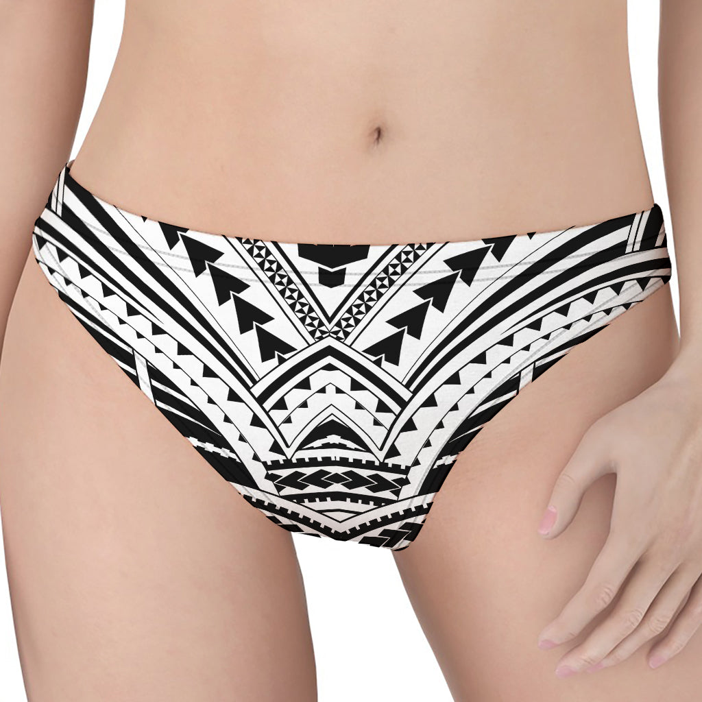 Black And White Maori Tribal Print Women's Thong