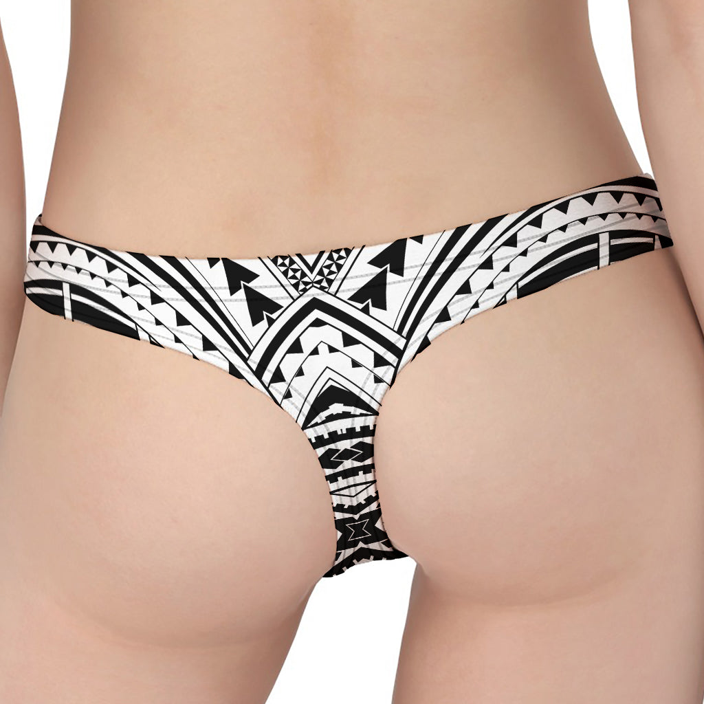 Black And White Maori Tribal Print Women's Thong