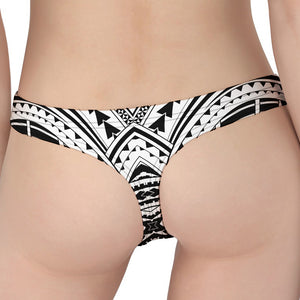 Black And White Maori Tribal Print Women's Thong