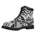 Black And White Maori Tribal Print Padded Collar Lace Up Boots