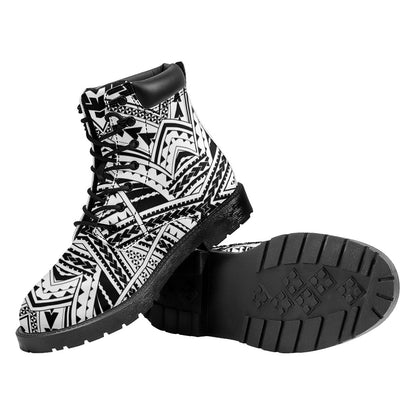 Black And White Maori Tribal Print Work Boots