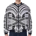 Black And White Maori Tribal Print Zip Sleeve Bomber Jacket