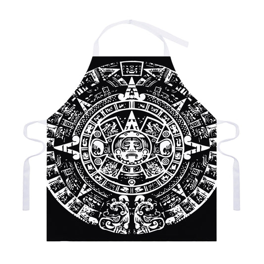 Black And White Maya Calendar Print Adjustable Apron