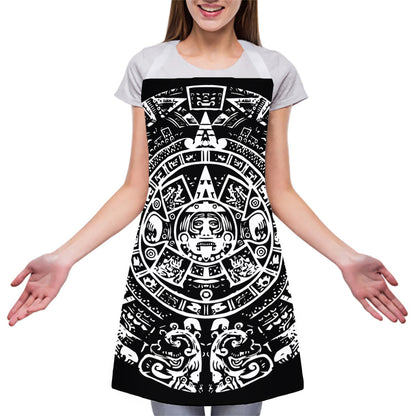 Black And White Maya Calendar Print Adjustable Apron