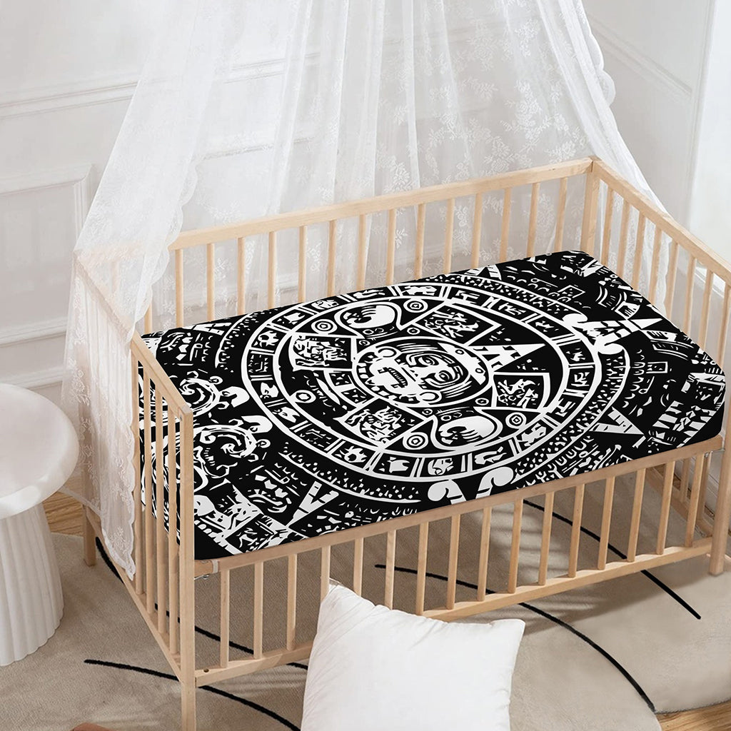 Black And White Maya Calendar Print Baby Crib Sheet