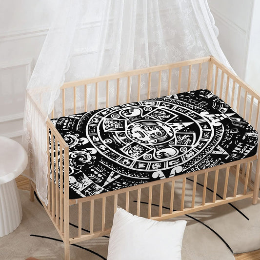 Black And White Maya Calendar Print Baby Crib Sheet