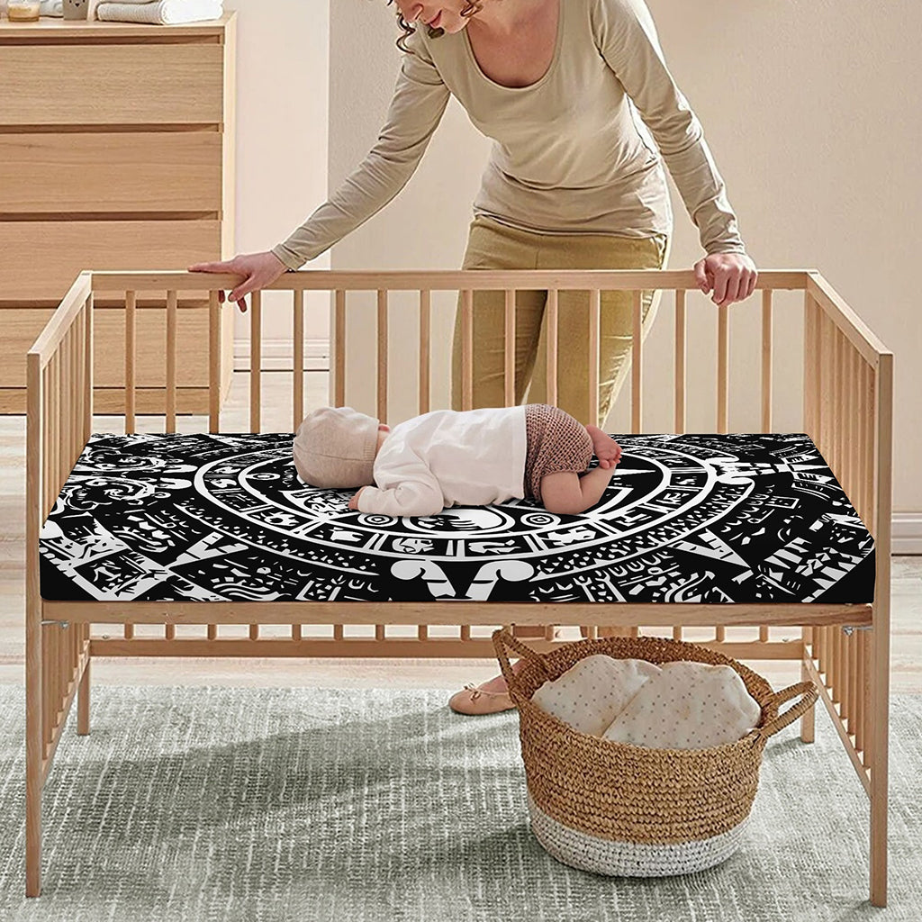 Black And White Maya Calendar Print Baby Crib Sheet