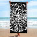 Black And White Maya Calendar Print Beach Towel