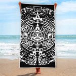 Black And White Maya Calendar Print Beach Towel