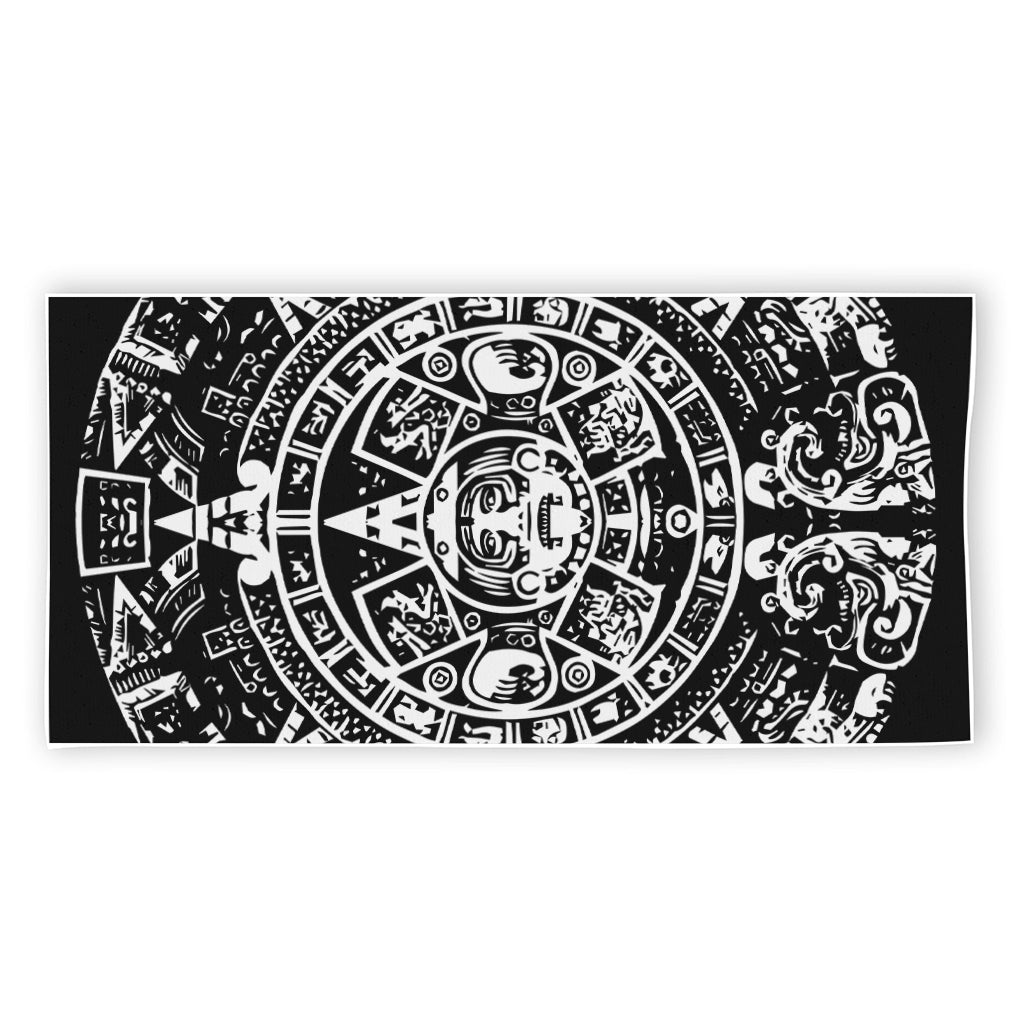 Black And White Maya Calendar Print Beach Towel