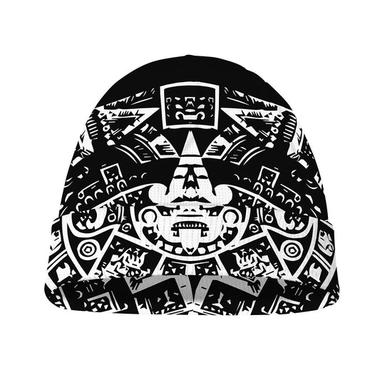 Black And White Maya Calendar Print Beanie