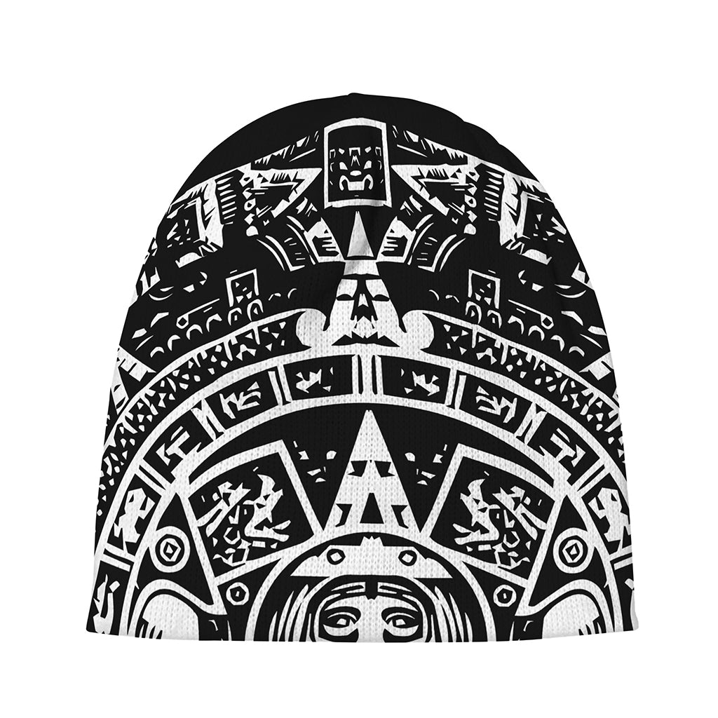 Black And White Maya Calendar Print Beanie