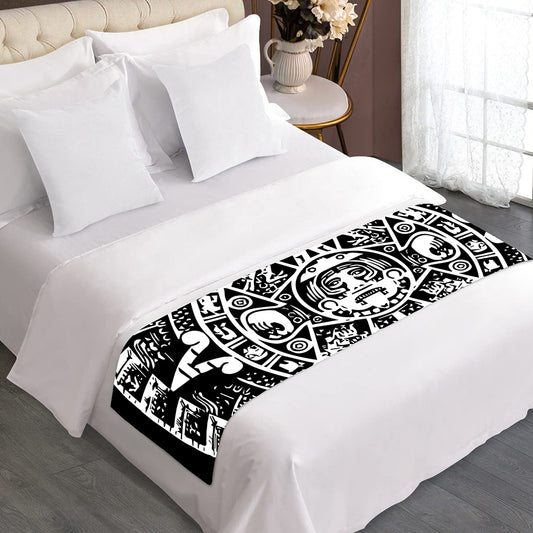 Black And White Maya Calendar Print Bed Runner