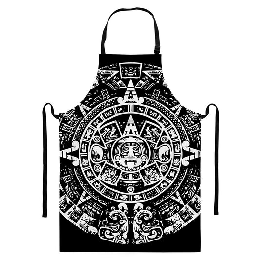 Black And White Maya Calendar Print Bib Apron With Pocket